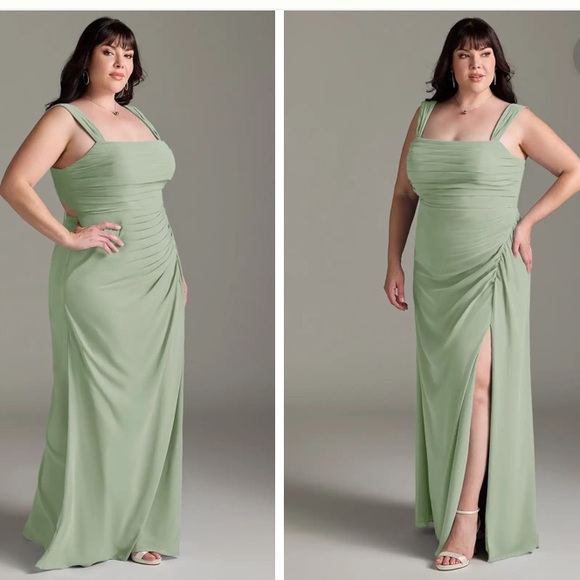 Azazie Jesaphine Dusty Sage Ruched Chiffon Gown - Picture 4 of 8